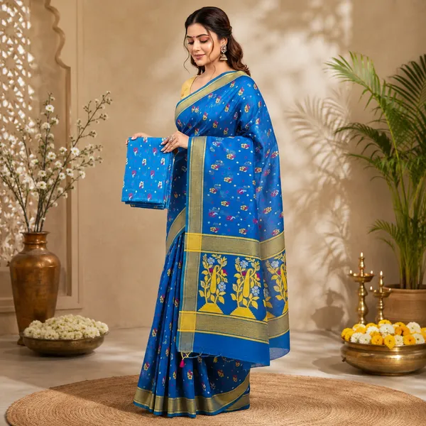 Light_Blue_Pure_Cotton_Woven_Dhakai_Jamdani_Saree_For_Women