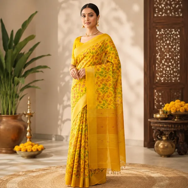 Yellow_Pure_Cotton_Woven_Bengal_Jamdani_Saree_For_Women