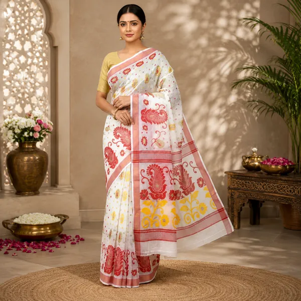White_Pure_Cotton_Woven_Dhakai_Jamdani_Saree_For_Women