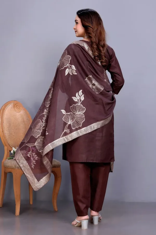 Brown_Rayon_Slub_Straight_Embroidered_Suit_Set_For_Women