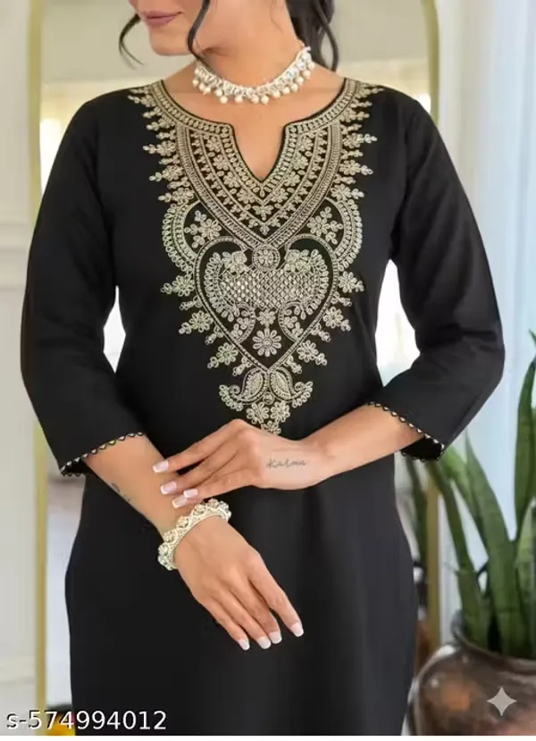 Black_Rayon_Slub_Embroidered_Suit_Set_For_Women