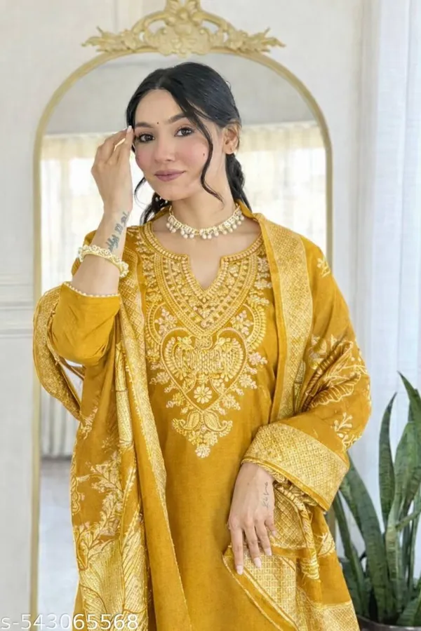 Mustard_Rayon_Slub_Embroidered_Straight_Suit_Set_For_Women