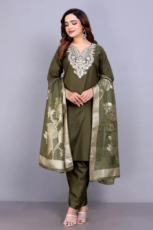 Olive_Green_Rayon_Slub_Embroidered_Straight_Kurta_Set_For_Women