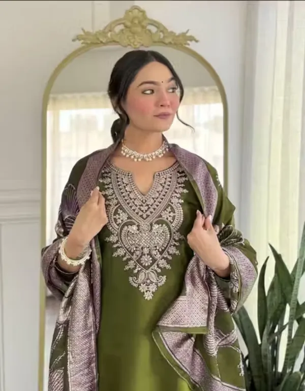 Olive_Green_Rayon_Slub_Embroidered_Straight_Kurta_Set_For_Women
