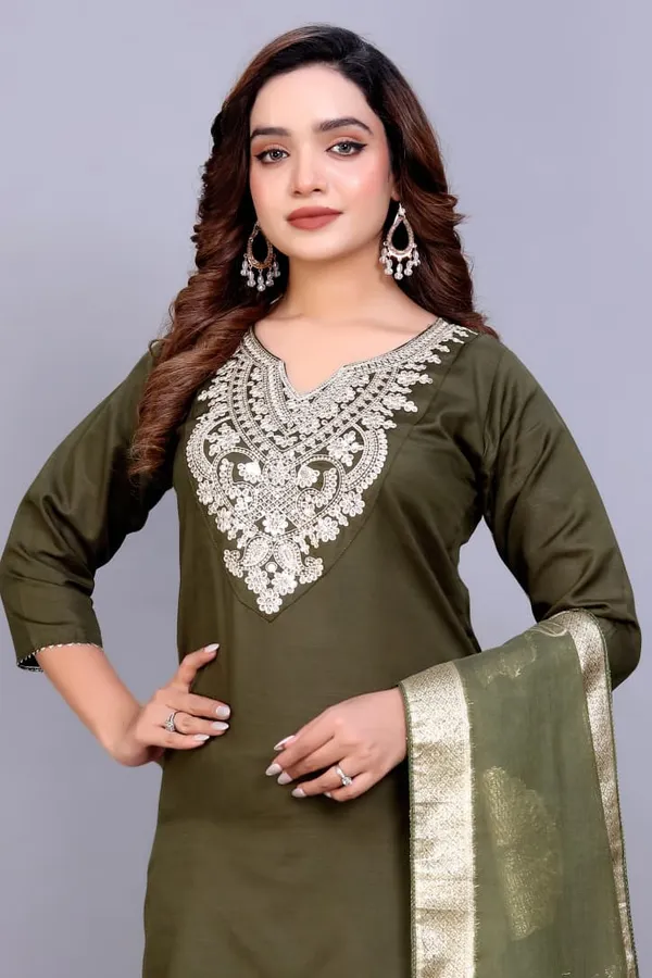 Olive_Green_Rayon_Slub_Embroidered_Straight_Kurta_Set_For_Women