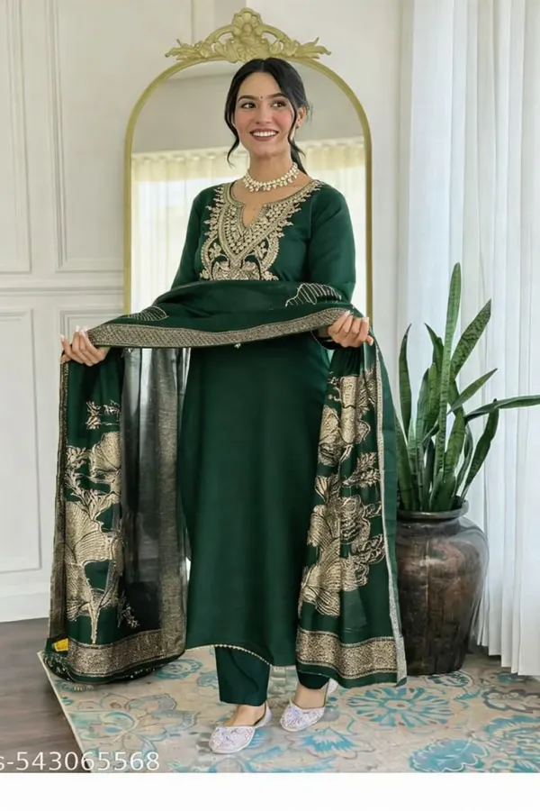 Green_Rayon_Slub_Embroidered_Straight_Suit_Set_For_Women