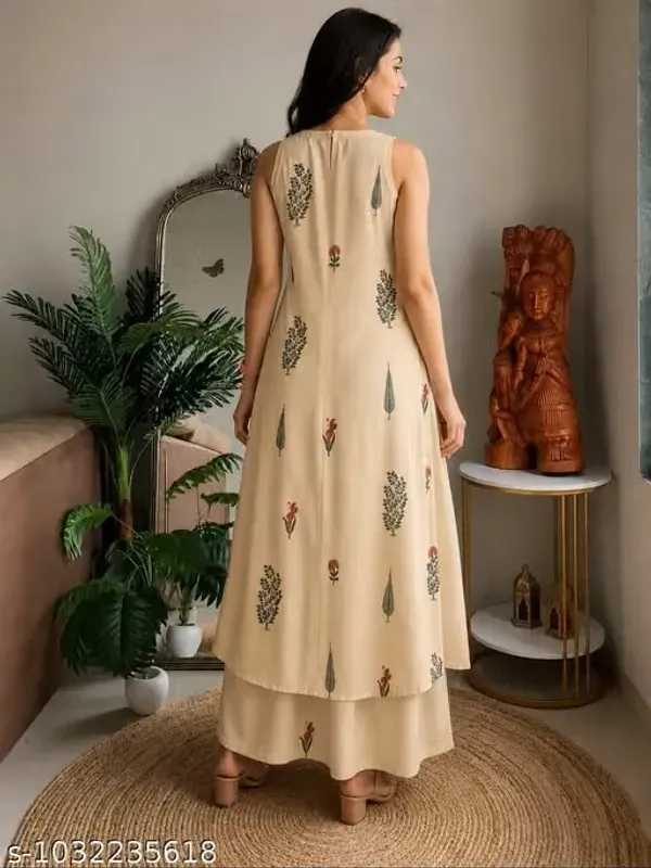 White_Rayon_Slub_Printed_Sleeveless_Kurti_Set_For_Women