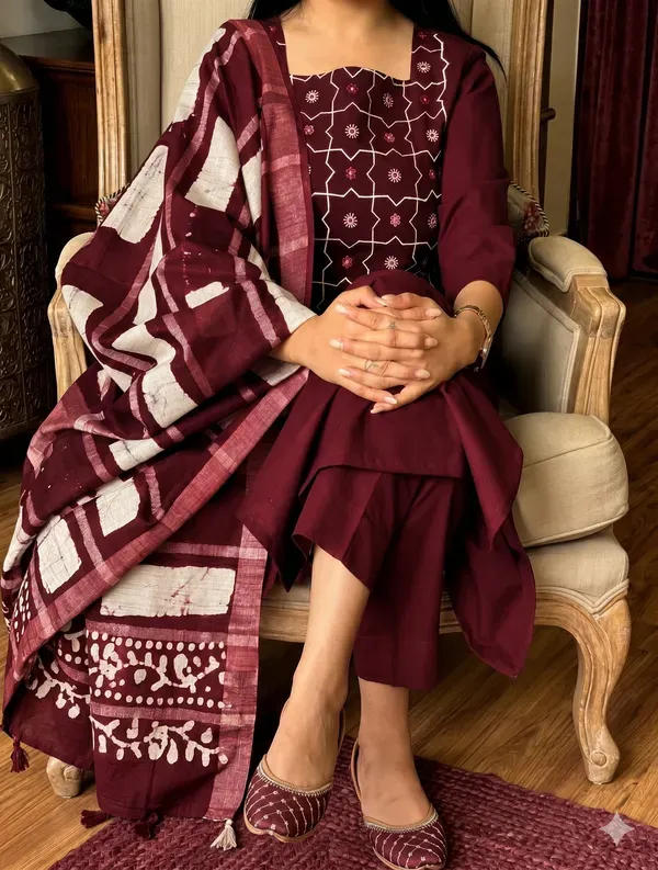 Maroon_Rayon_Slub_Printed_Straight_Kurta_Set_For_Women