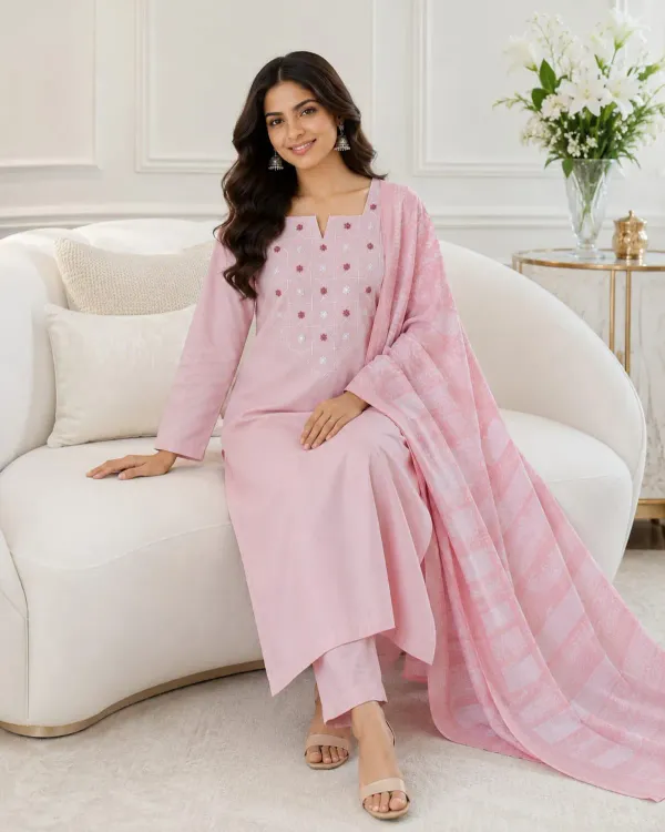 Pink_Rayon_Slub_Straight_Kurta_Set_For_Women