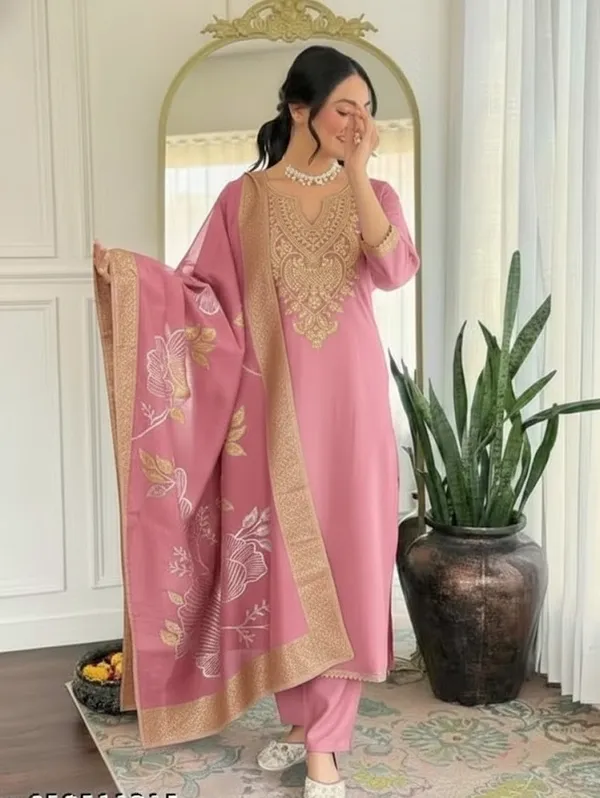 Pink_Rayon_Slub_Embroidered_Kurta_Set_For_Women