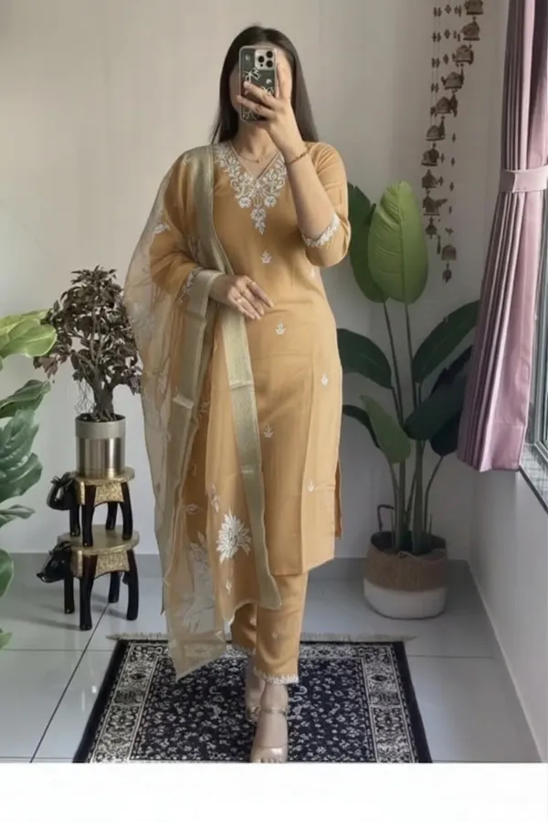 Mustard_Rayon_Slub_Embroidered_Straight_Kurta_Set_For_Women