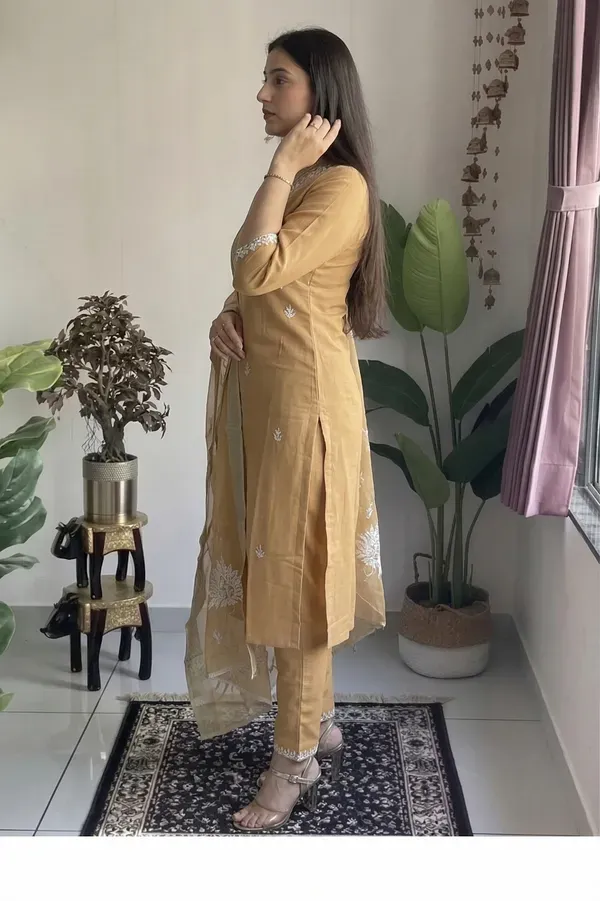 Mustard_Rayon_Slub_Embroidered_Straight_Kurta_Set_For_Women