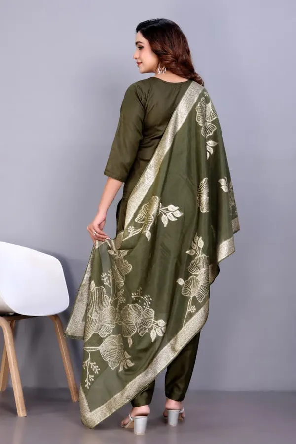 Olive_Green_Rayon_Slub_Embroidered_Straight_Kurta_Set_For_Women