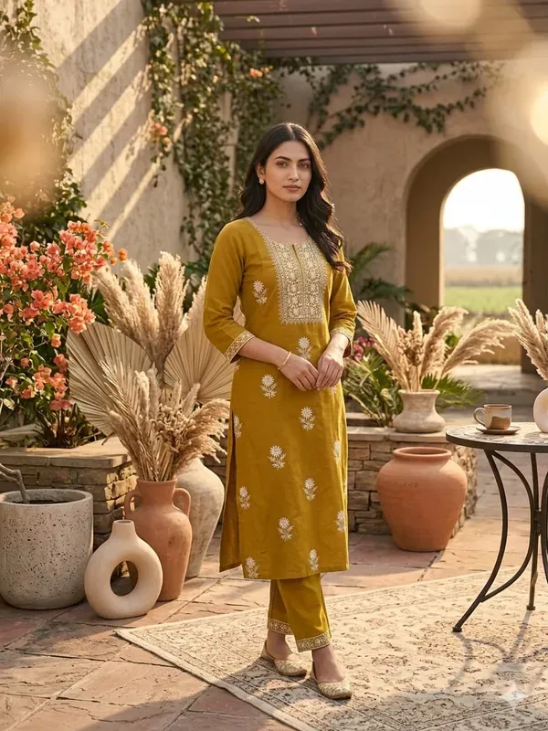 Mustard_Yellow_Rayon_Slub_Two_Piece_Set_For_Women