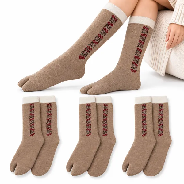 Brown_Woolen_Knee_High_Split_Toe_Socks_For_Women_Combo_3