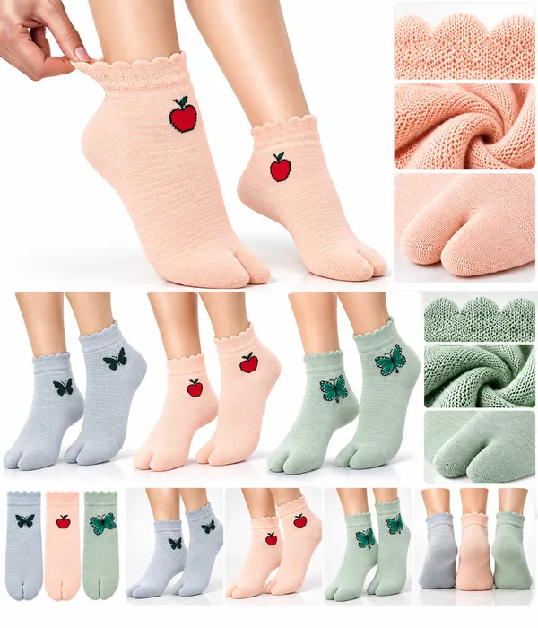 Multicolor_Ankle_Socks_With_Fruit_And_Butterfly_Motifs_For_Women