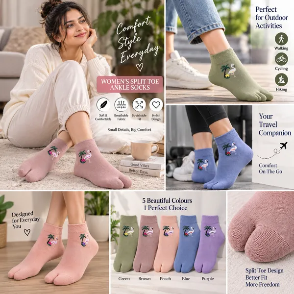 Multicolor_Stretchable_Split_Toe_Ankle_Socks_For_Women