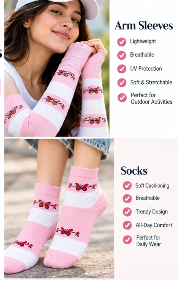 Pink_Floral_Arm_Sleeves_And_Socks_Set_For_Women