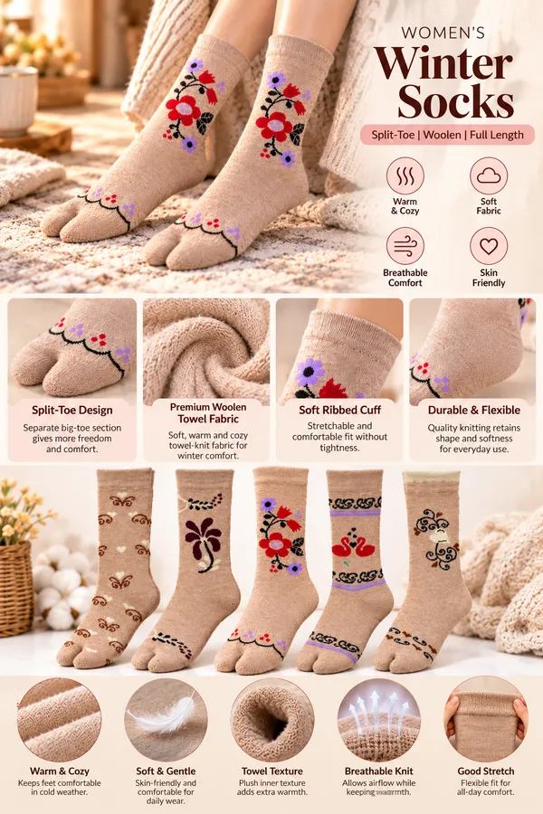 Beige_Woolen_Split_Toe_Winter_Socks_For_Women