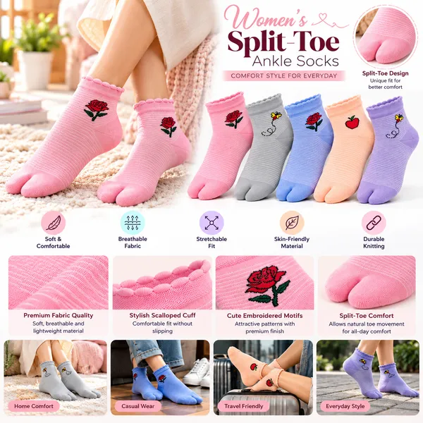 Multicolor_Ankle_Split_Toe_Socks_Set_For_Women