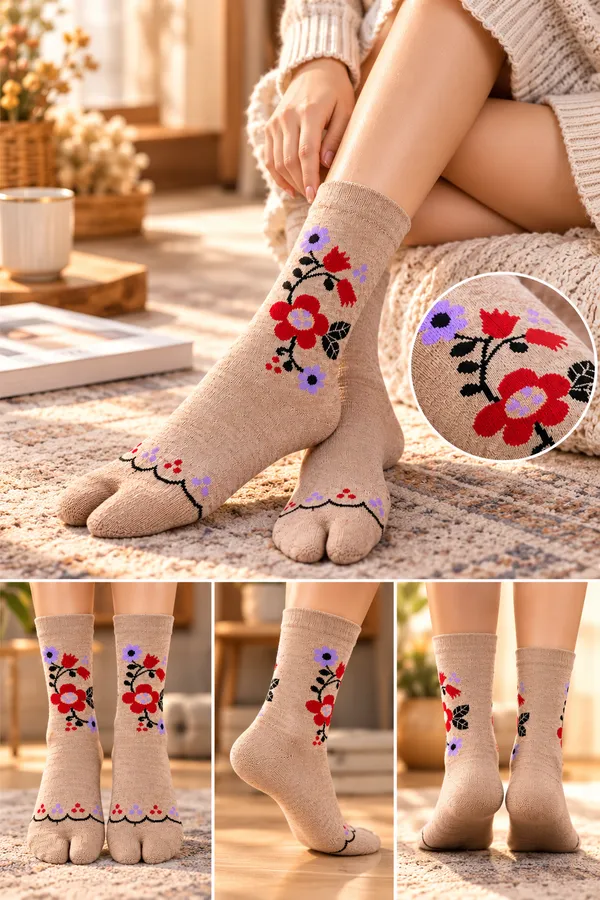 Beige_Woolen_Split_Toe_Winter_Socks_For_Women