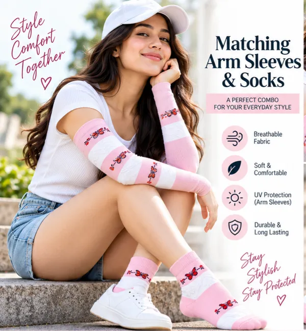 Pink_Floral_Arm_Sleeves_And_Socks_Set_For_Women