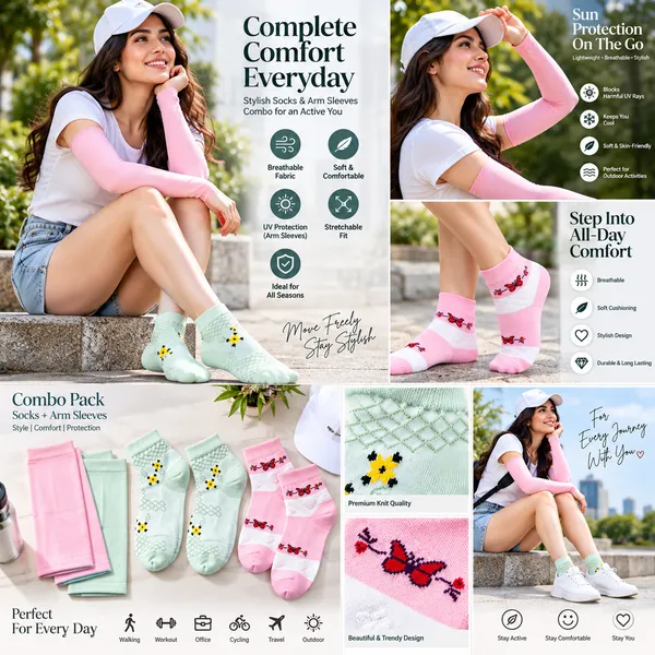 Multicolor_Knit_Comfort_Fit_Arm_Sleeves_And_Split-Toe_Socks_For_Women