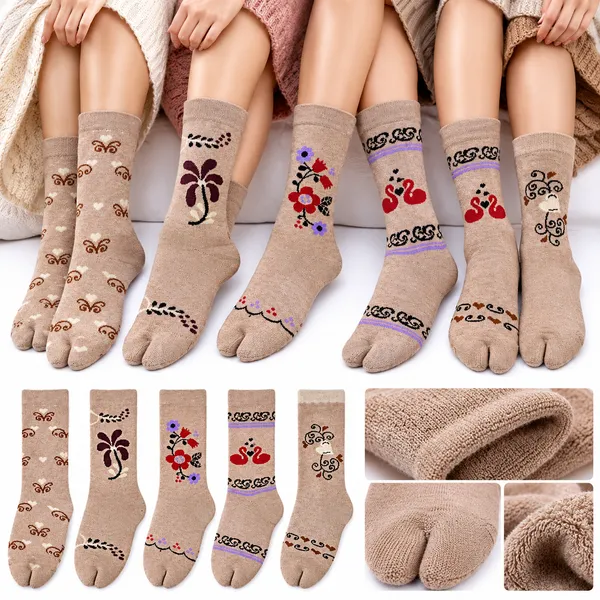 Beige_Woolen_Split_Toe_Winter_Socks_For_Women