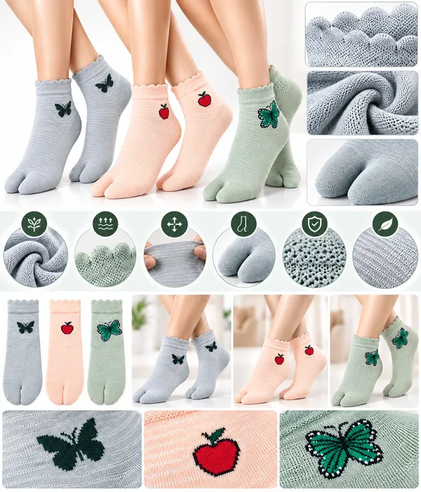 Multicolor_Ankle_Socks_With_Fruit_And_Butterfly_Motifs_For_Women