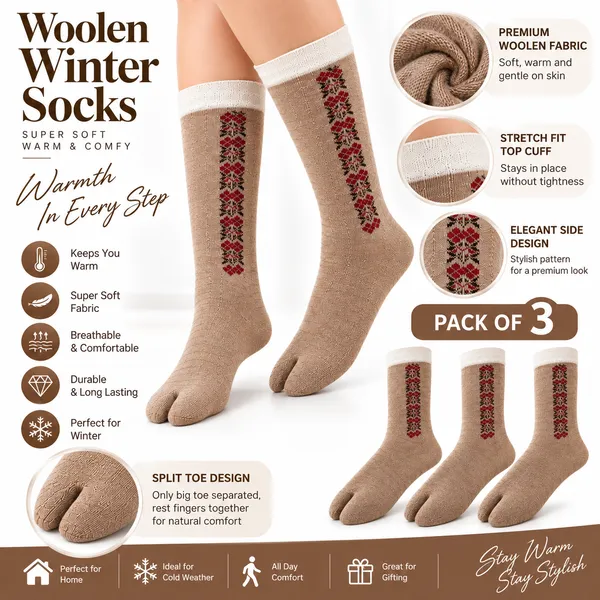 Brown_Woolen_Knee_High_Split_Toe_Socks_For_Women_Combo_3