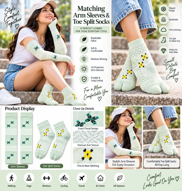 Multicolor_Knit_Comfort_Fit_Arm_Sleeves_And_Split-Toe_Socks_For_Women