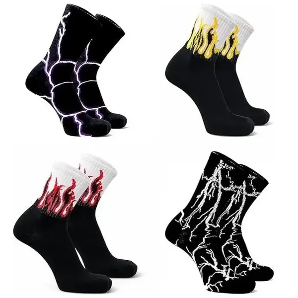 Unisex_Printed_Fire_Thunder_Electric_Mid-Calf/Crew_Socks_(Pack_Of_4)