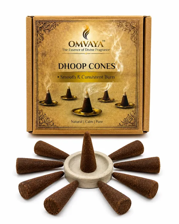 OMVAYA_Sandalwood_Dhoop_Cones_|_Long_Lasting_Sandalwood_Fragrance_|_Smooth_&_Consistent_Burn_|_Premium_Incense_Cones_for_Home,_Temple,_Meditation,_Yoga_&_Pooja_|_Pack_of_40_Cones