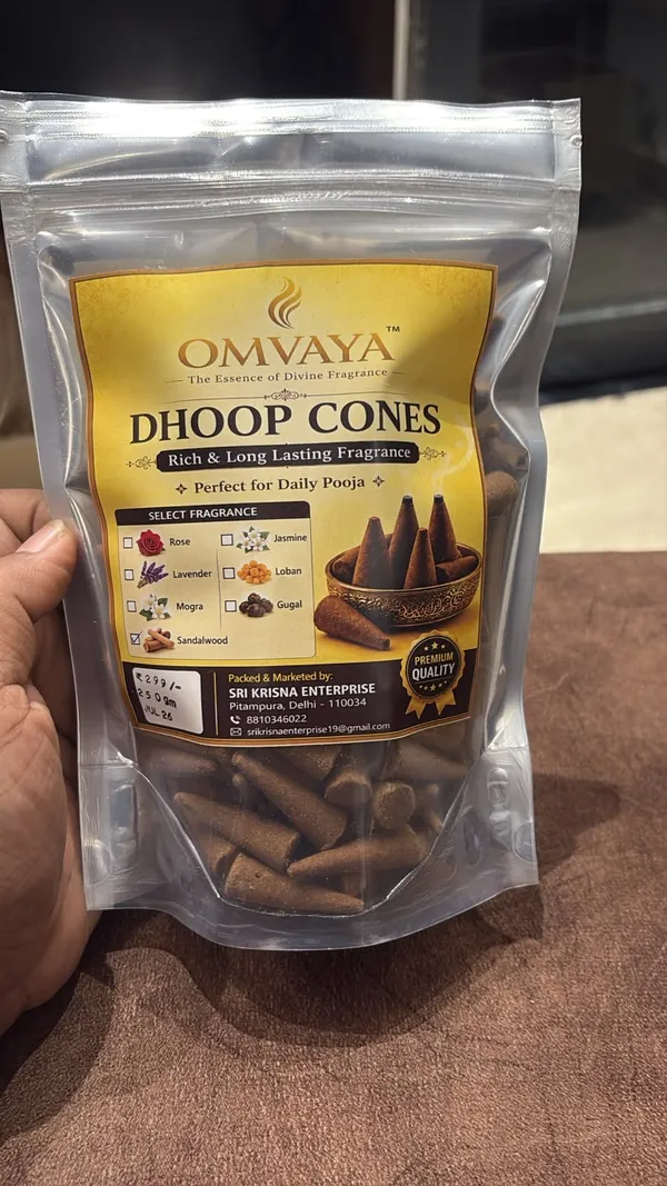 Omvaya_Sandalwood_Fragrance_Dhoop_Cones_250g