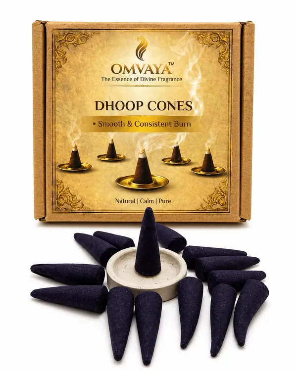 OMVAYA_Lavender_Dhoop_Cones_|_Long_Lasting_Lavender_Fragrance_|_Smooth_&_Consistent_Burn_|_Premium_Incense_Cones_for_Home,_Temple,_Meditation,_Yoga_&_Pooja_|_Pack_of_40_Cones