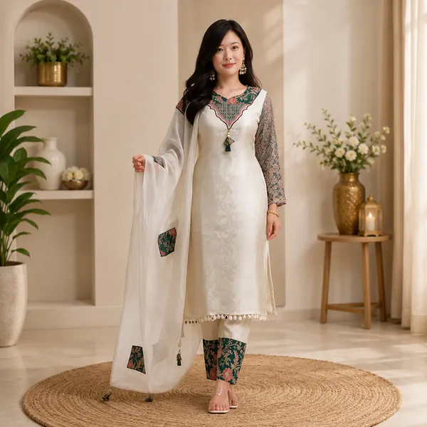 Cream_Traditional_Banarasi_Zari_Jacquard_Kurta_With_Maharaja_Silky_Pant_&_Dupatta