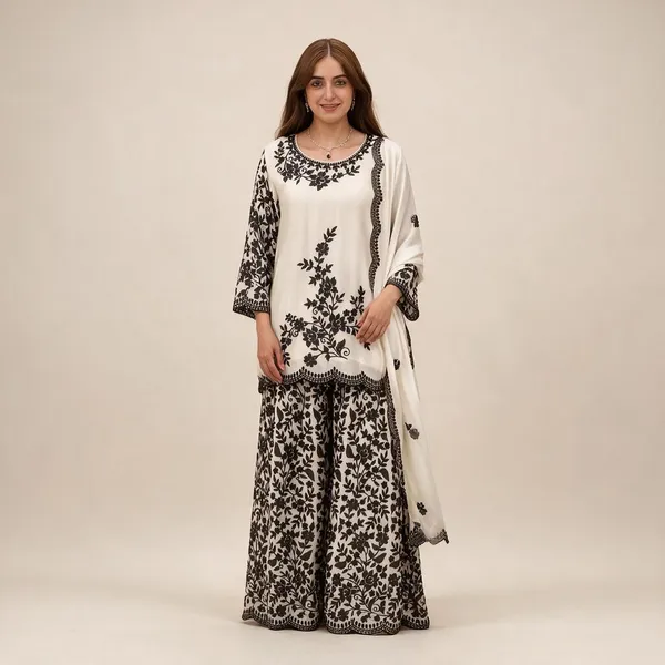 Designer_White_Faux_Georgette_Sharara_Set_With_Black_Embroidery_&_Sequence_Work