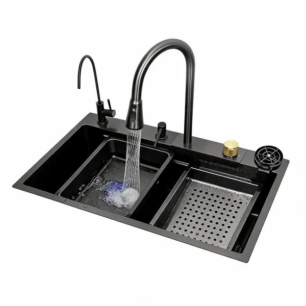 Black_Stainless_Steel_Smart_Waterfall_Single_Bowl_Kitchen_Sink