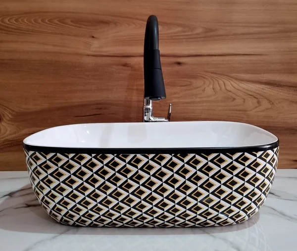 HISRE_Home_Basin_(Cross_Black_designs)_Table_Top_Wash_Basin_Counter_Top_(BLACK)