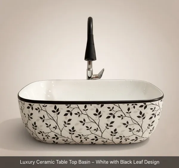 HISRE_Luxury_White_with_Black_Leaf_Design_|_Easy_to_Clean_Bathroom_Sink_|_60x40x15_cm_TABLE_TOP_COUNTER_BASIN_WHITE_Table_Top_Basin_(WHITE)