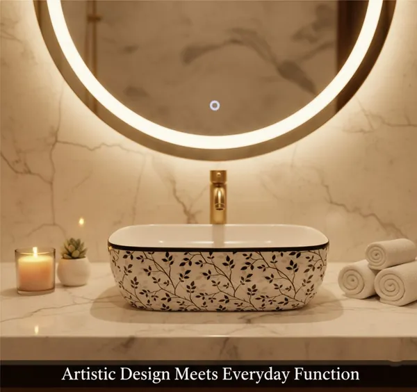 HISRE_Luxury_White_with_Black_Leaf_Design_|_Easy_to_Clean_Bathroom_Sink_|_60x40x15_cm_TABLE_TOP_COUNTER_BASIN_WHITE_Table_Top_Basin_(WHITE)