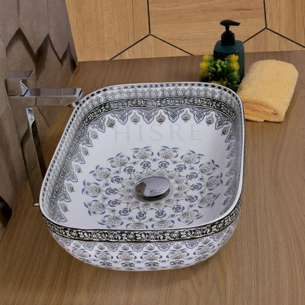 HISRE_Table_Top_Ceramic_Wash_Basin_|_Bathroom_wash_basin_|_Kitchen_Sink_(White)_Wash_Basin_For_Bathroom_RANGOLI_BLUE_Table_Top_Basin_(WHITE)