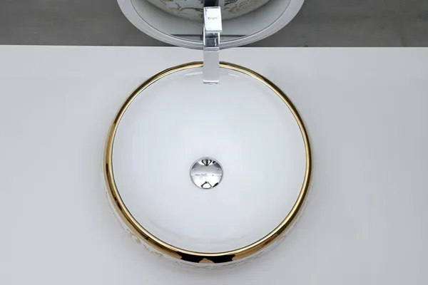 HISRE_Resin_Round_Designer_Wash_Basin_Countertop_Tabletop_For_Living_Room_Hotel_Lobby_Bathroom_Basins_&_Living_Room/Vessel/Sink_(16_x_16_x_6)_G1903_Table_Top_Basin_(White,_Gold)