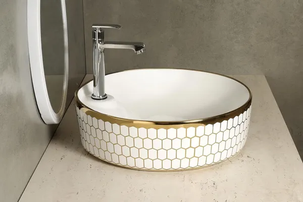 HISRE_Resin_Round_Wash_Basin_Countertop_Tabletop_Luxury_Vessel_Sink_Gold_Finish_Bathroom_Basins_&_Living_Room/Vessel/Sink_(17_x_17_x_5_Inch)_G2402_Over_Counter_Basin_(Gold,_White)