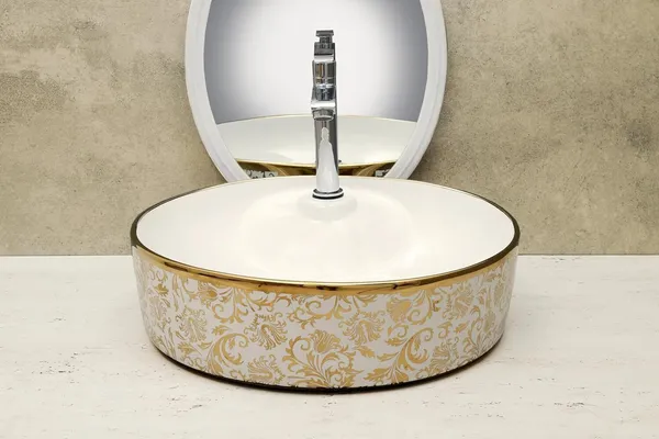 HISRE_Bathroom_Basins_&_Living_Room/Vessel/Sink_(17_x_17_x_5_Inch)_G2401_Table_Top_Basin_(Gold,_White)