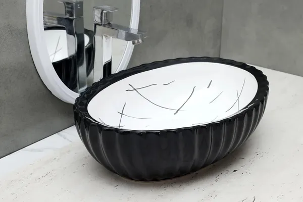 HISRE_Designer_Fluted_Round_Black_&_White_Marble_Ceramic_Vessel_Sink_For_Bathroom_Wash_Basin_Over_Counter_(19_x_13.5_x_5.5_Inch)_(Style_-_2)_CE3303_Table_Top_Basin_(Black_&_White)