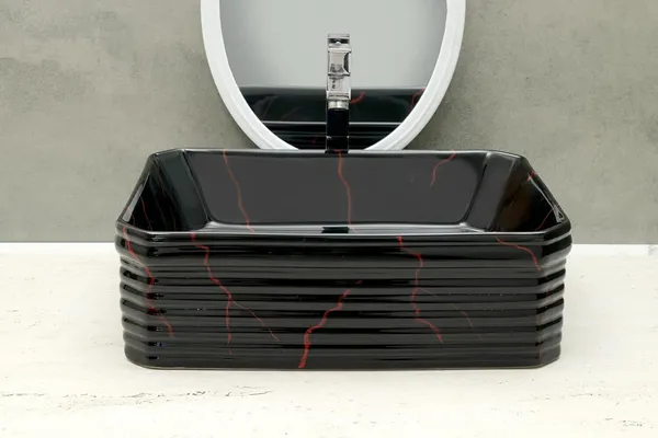 HISRE_Rectangular_Black_Ceramic_Table_Top_Wash_Basin_with_Red_Marble_Design_Countertop_Ceramic_Bathroom_Kitchen_Sink_(18_x_14_x_6_Inch)_(Style_-_2)_AM3206_Table_Top_Basin_(Black)