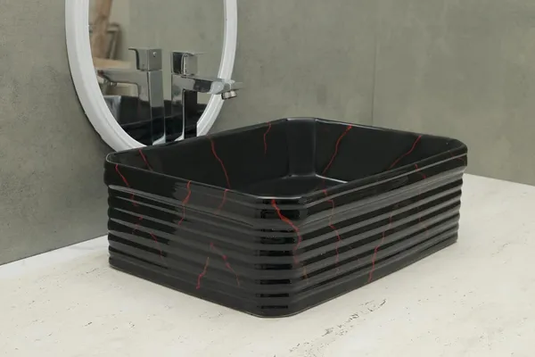 HISRE_Rectangular_Black_Ceramic_Table_Top_Wash_Basin_with_Red_Marble_Design_Countertop_Ceramic_Bathroom_Kitchen_Sink_(18_x_14_x_6_Inch)_(Style_-_2)_AM3206_Table_Top_Basin_(Black)