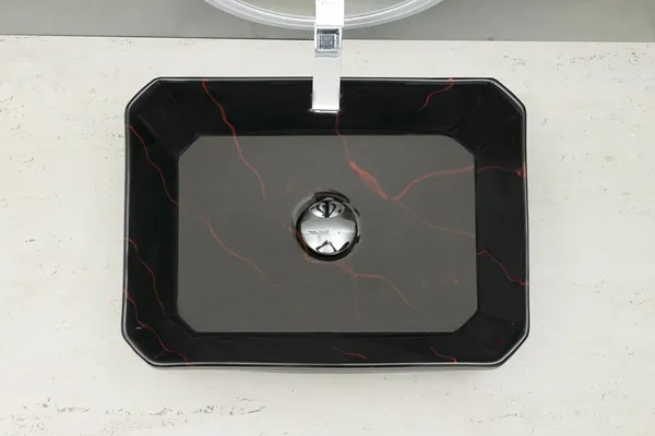 HISRE_Rectangular_Black_Ceramic_Table_Top_Wash_Basin_with_Red_Marble_Design_Countertop_Ceramic_Bathroom_Kitchen_Sink_(18_x_14_x_6_Inch)_(Style_-_2)_AM3206_Table_Top_Basin_(Black)