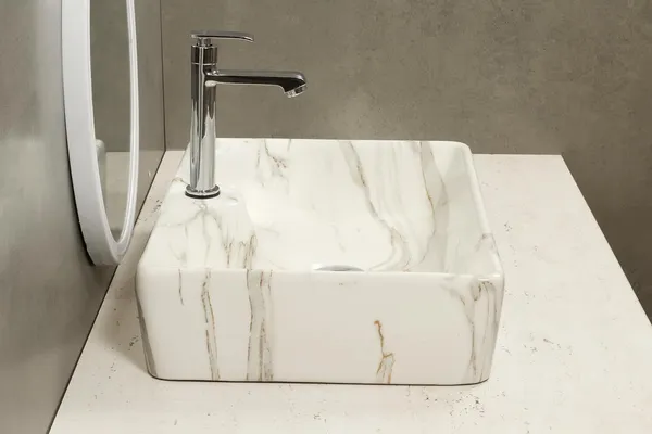 HISRE_Designer_Table_Top_Basin_Glossy_White_Marble_Over_Counter_Wash_Basin_For_Bathrooms_&_Living_Room_19_X_14_X_5_Inch_(1103)_Table_Top_Basin_(White)